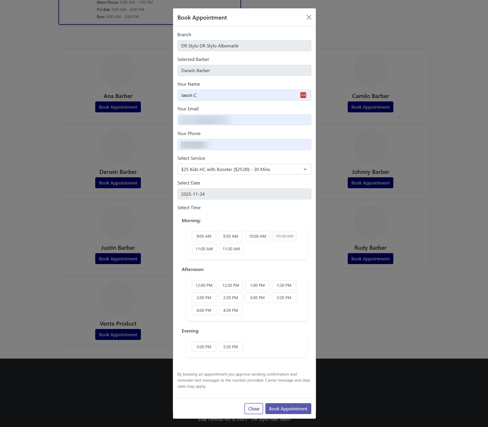 Barbershop Client View